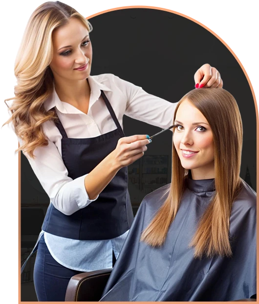 woman white robe sitting salon chair